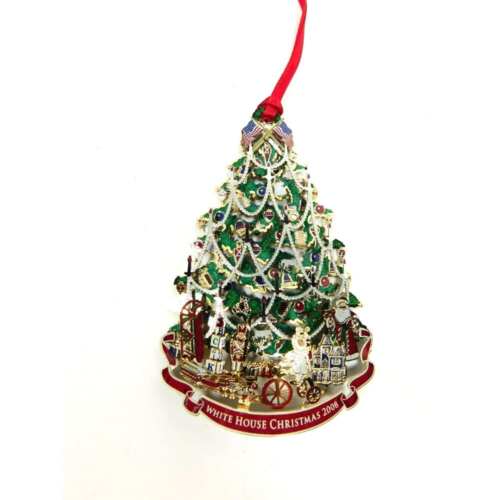 White House Christmas Ornament 2008 3-D Tree for Hanging Box & Booklet